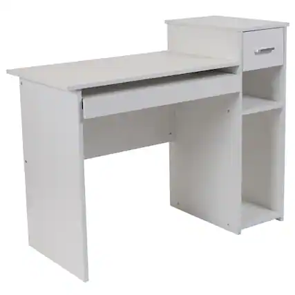 Front. Emma + Oliver - Desk with Shelves and Drawer - White.