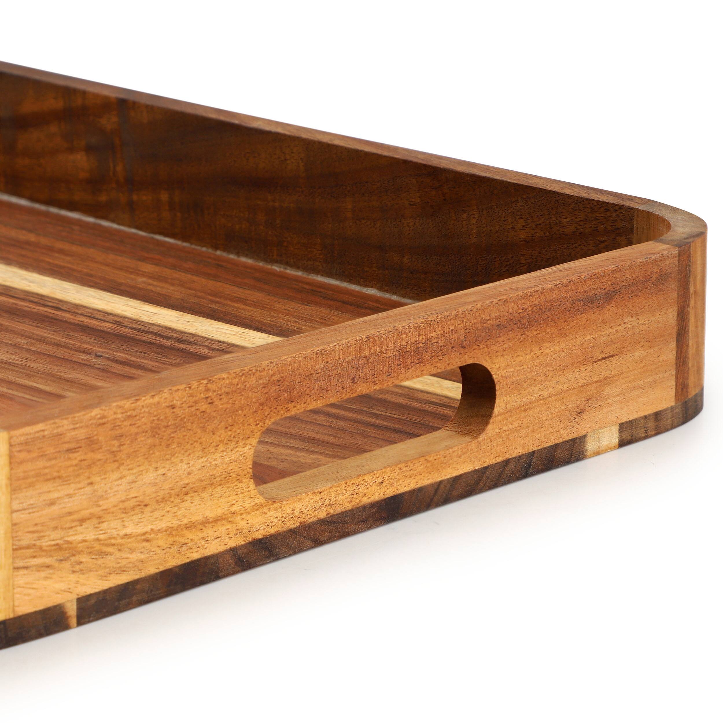 Alt View 3. MegaChef - MegaChef Acacia Wood 17.75 x 12 Inch Rectangle Serving Tray - Brown.