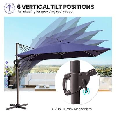 6 VERTICAL TILT POSITIONS  
Full shading for providing cool space  
1 2 3 4 5 6  
2-in-1 Crank Mechanism