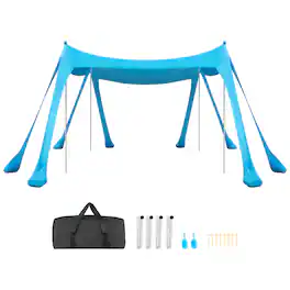 VEVOR - Beach Tent Sun Shelter, UPF50+ Sun Protection, 6.6 ft Tall, 10 x 10 ft, Easy Pop Up Beach Canopy with Sandbags - Blue