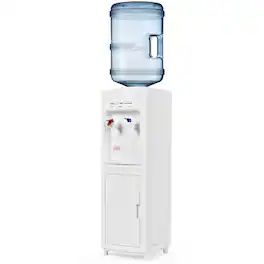 Gymax - 5 Gallon Top Loading Hot & Cold Water Dispenser Cooler w/ Storage Cabinet - White