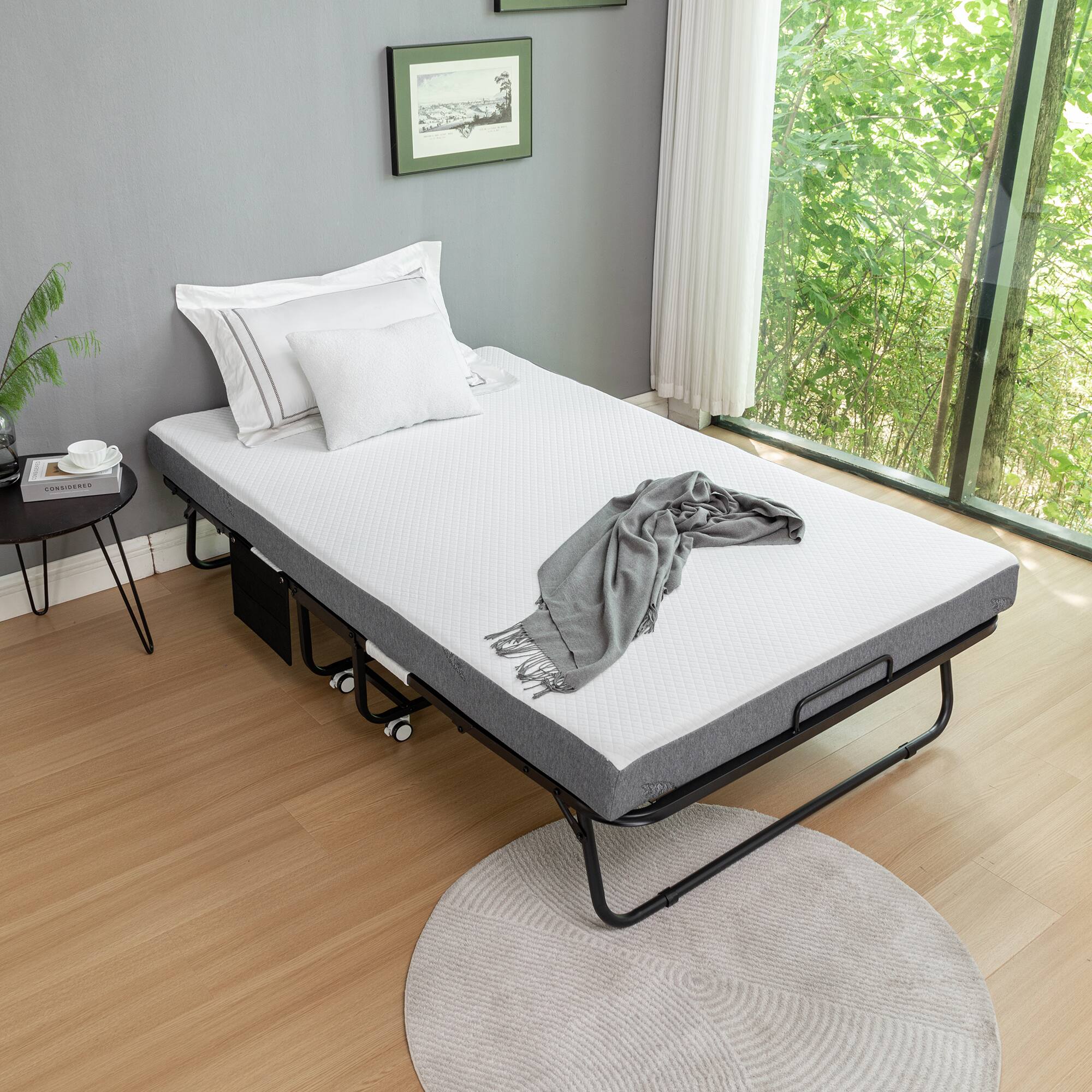 Front. APRILSOUL - Folding Bed with Mattress and Storage Cover 75 x 45 inch - Gray.