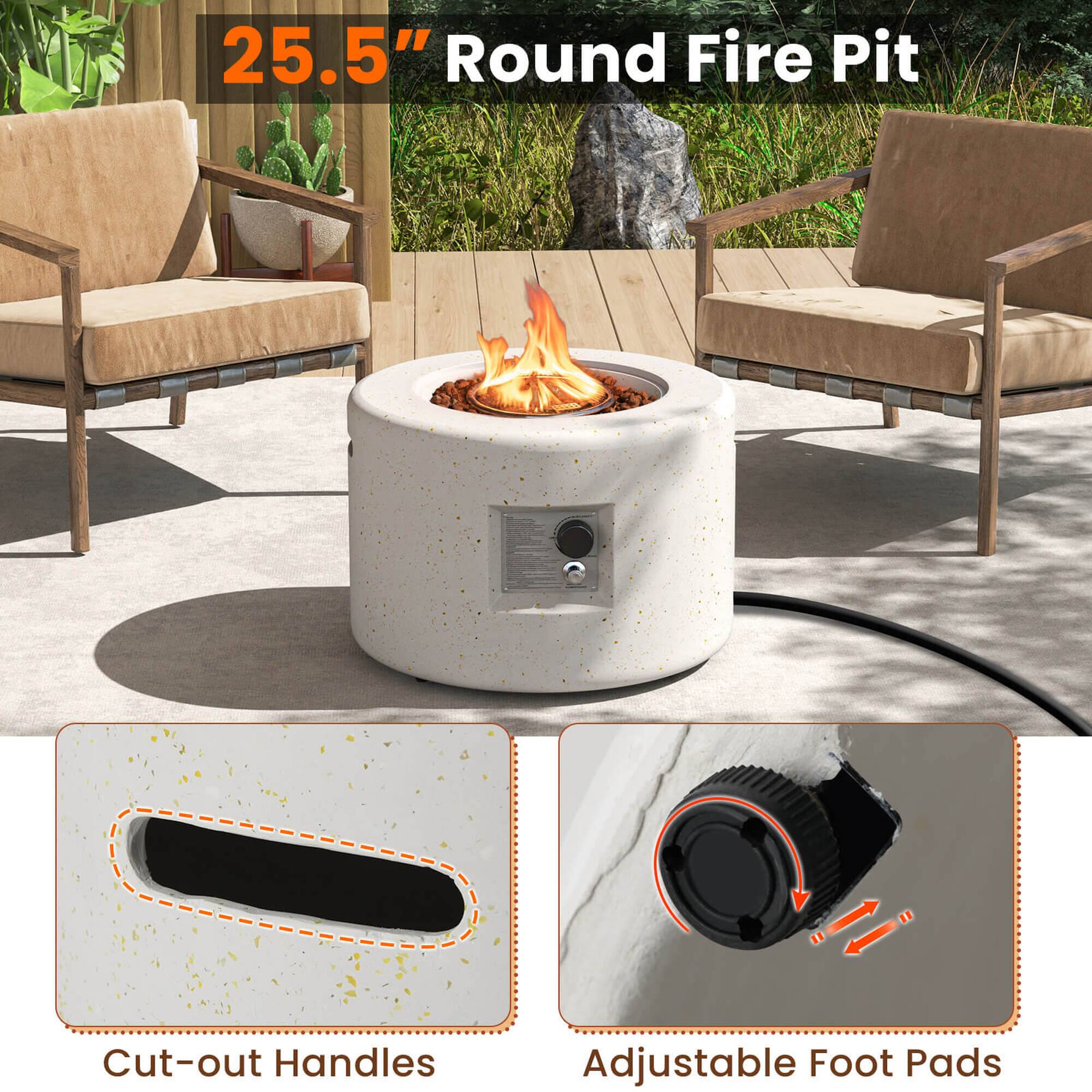 25.5" Round Fire Pit

Cut-out Handles

Adjustable Foot Pads