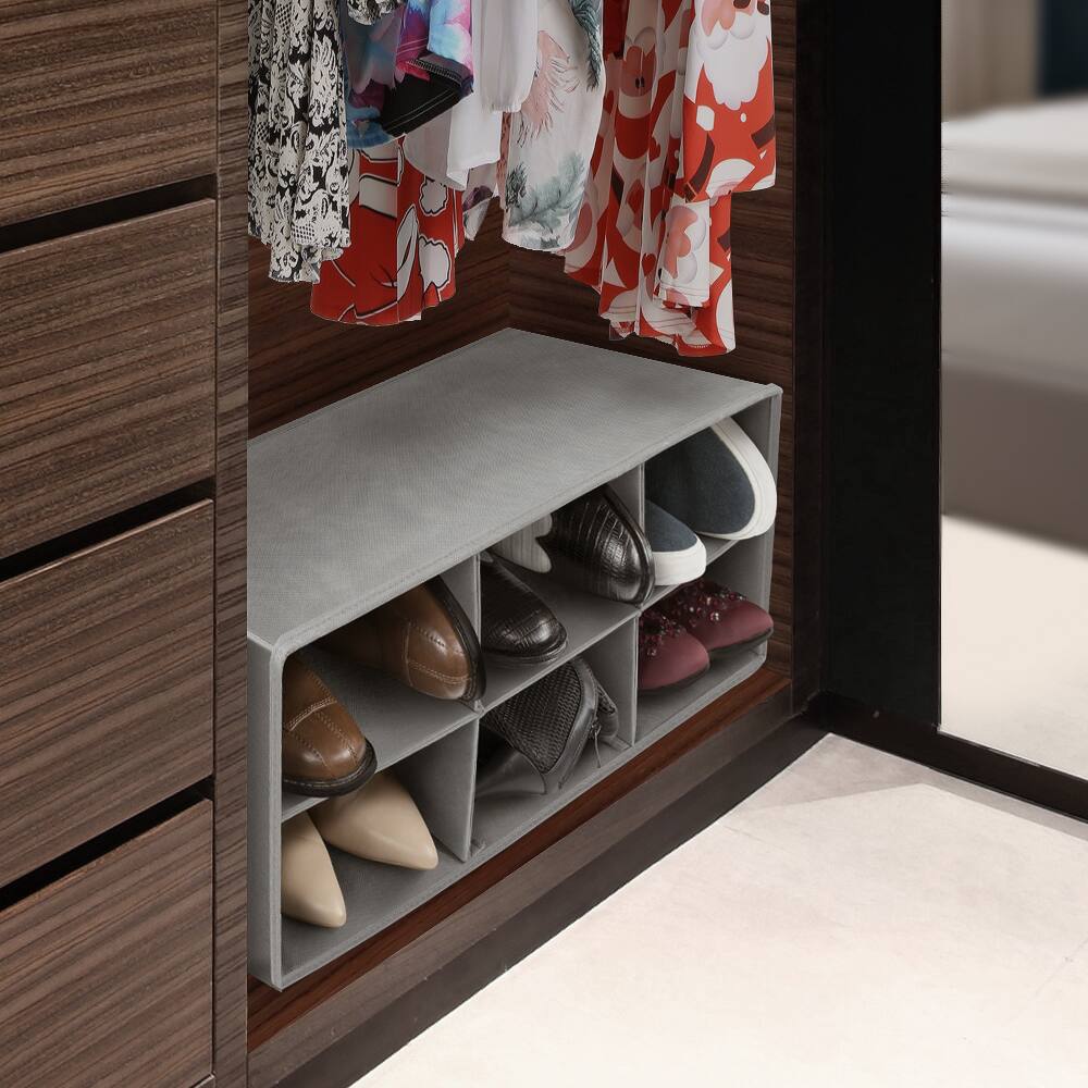 Angle. Sorbus - Sorbus Shoe Organizer, 6 Section Cubby Shoe Shelves, Foldable Portable Detachable Closet Storage for Home - Gray.