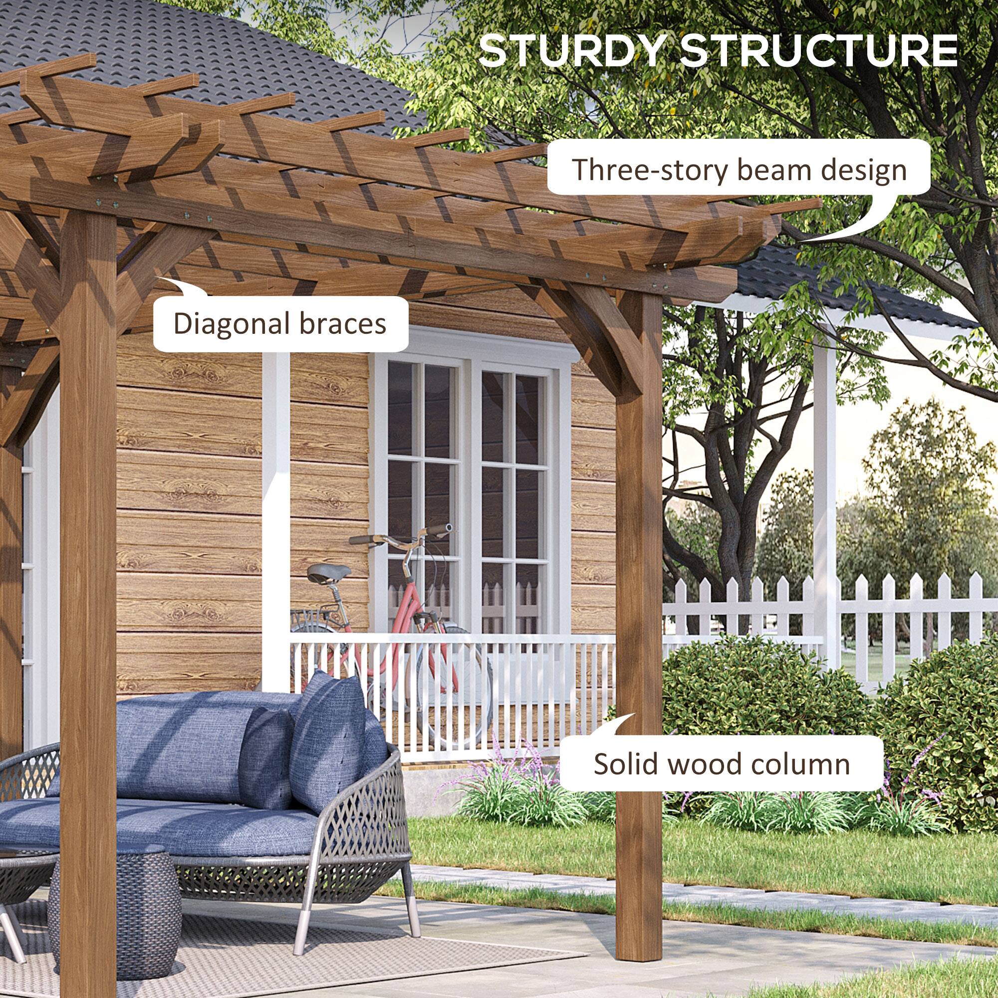 STURDY STRUCTURE
Three-story beam design
Diagonal braces
Solid wood column
