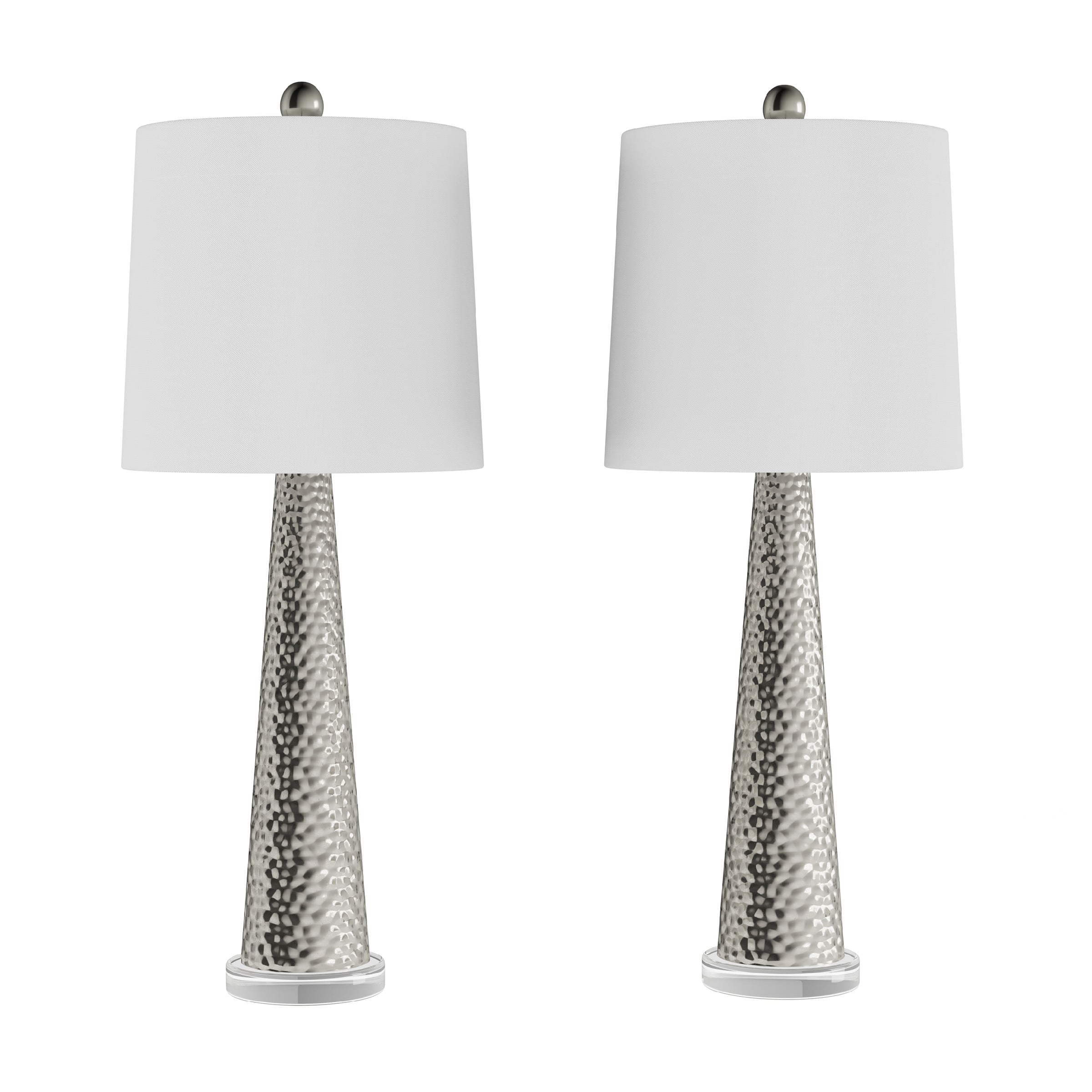 Lavish Home - Set of 2 Glass Table Lamps - Silver