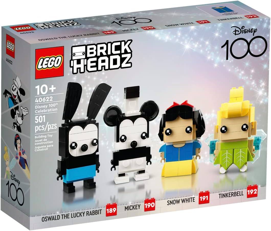 192 TINKERBELL  
191 SNOW WHITE  
190 MICKEY  
189 OSWALD THE LUCKY RABBIT  
LEGO HEADZ 100  
40622 LEGO HEADZ 10+  
40622 Disney 100th Celebration  
501 pcs/pzs  
Building Toy Jouet de construction Juguete para Construir  
Disney 100