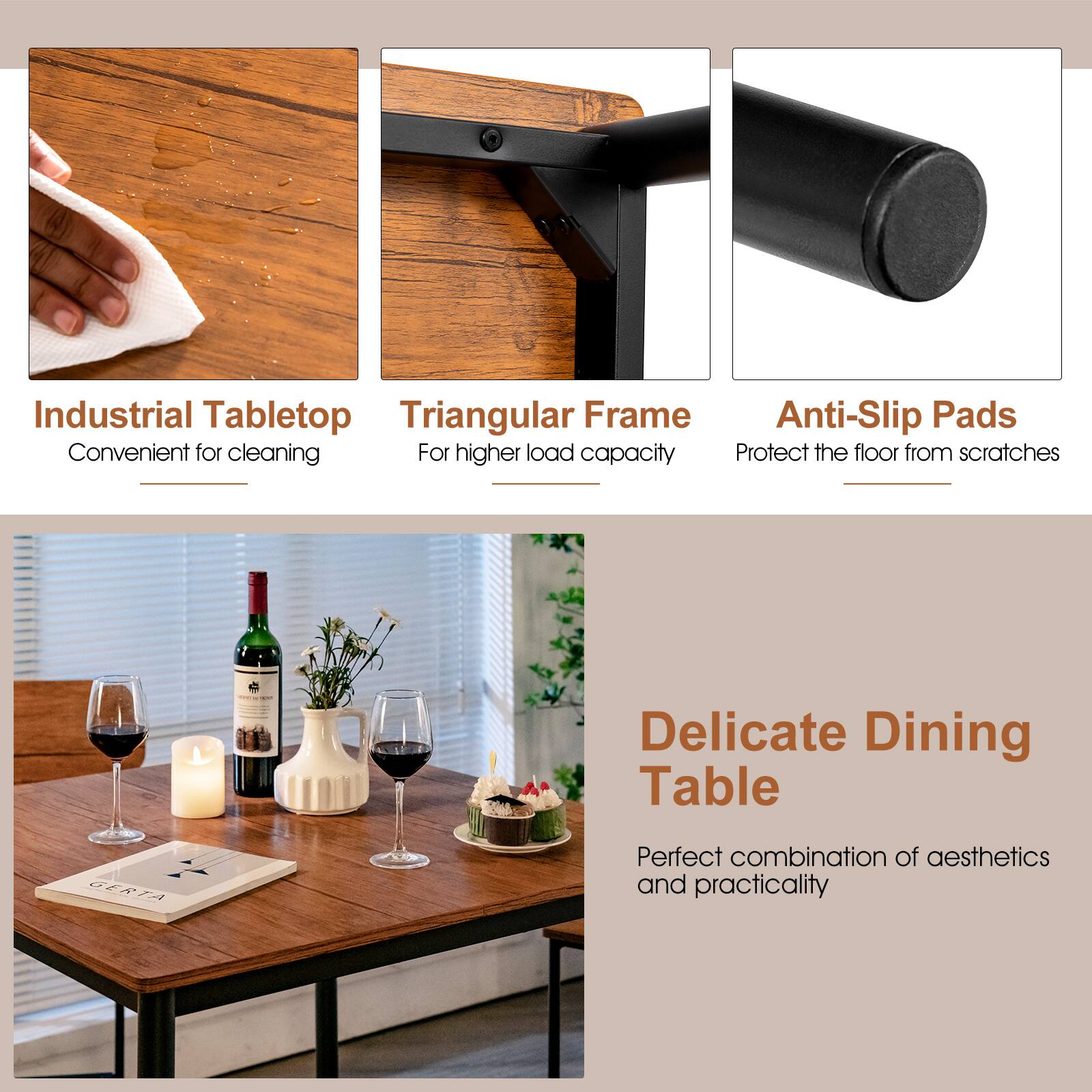 Industrial Tabletop, Triangular Frame, Anti-Slip Pads, Convenient for cleaning, For higher load capacity, Protect the floor from scratches, Delicate Dining Table, Perfect combination of aesthetics and practicality, GERTA
