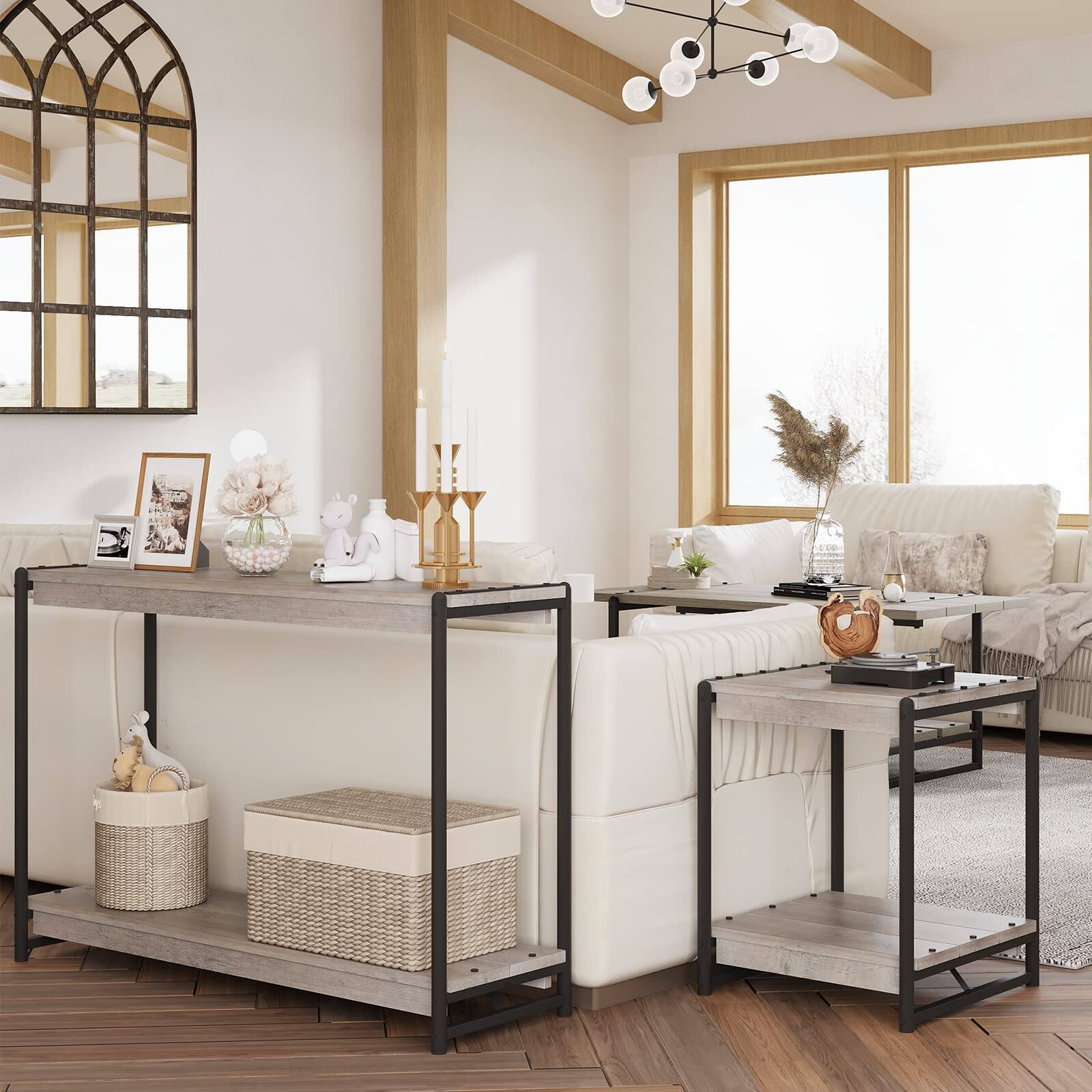 Alt View 1. Jojoka - 40" Console Table, 2-Tier Farmhouse Narrow Entryway Table , Long Sofa Table - Grey.