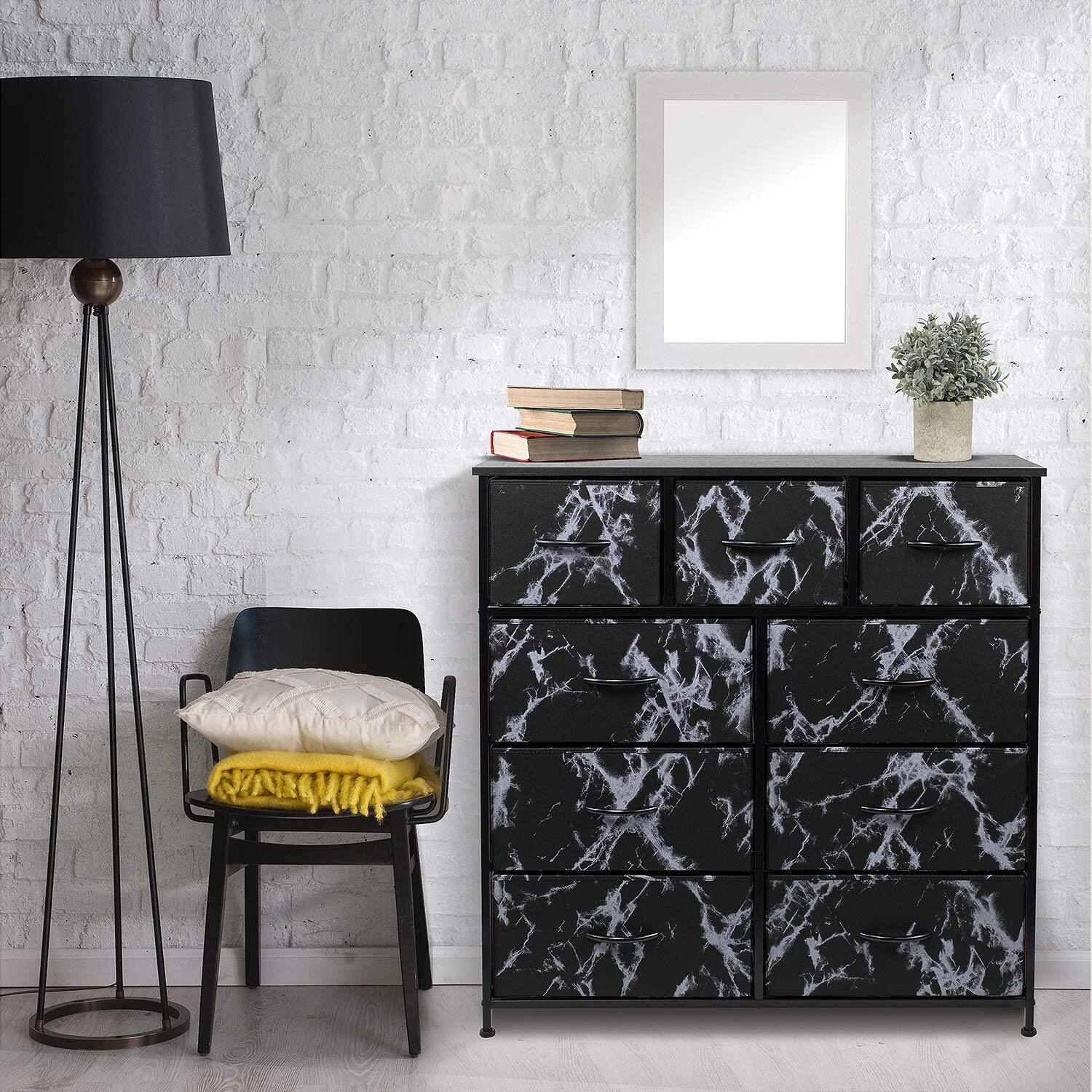 Alt View 1. Sorbus - Sorbus 9 Drawers Dresser - Furniture Storage for Bedroom, Closet, and More - Steel Frame, Wood Top, Fabric Bins - Marble Black.