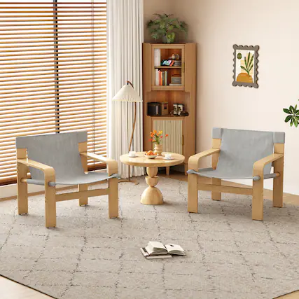 Front. GOODSILO - Modern Accent Lounge Chair with Wide Armrests and Detachable Washable Fabric Cover - Light Grey.