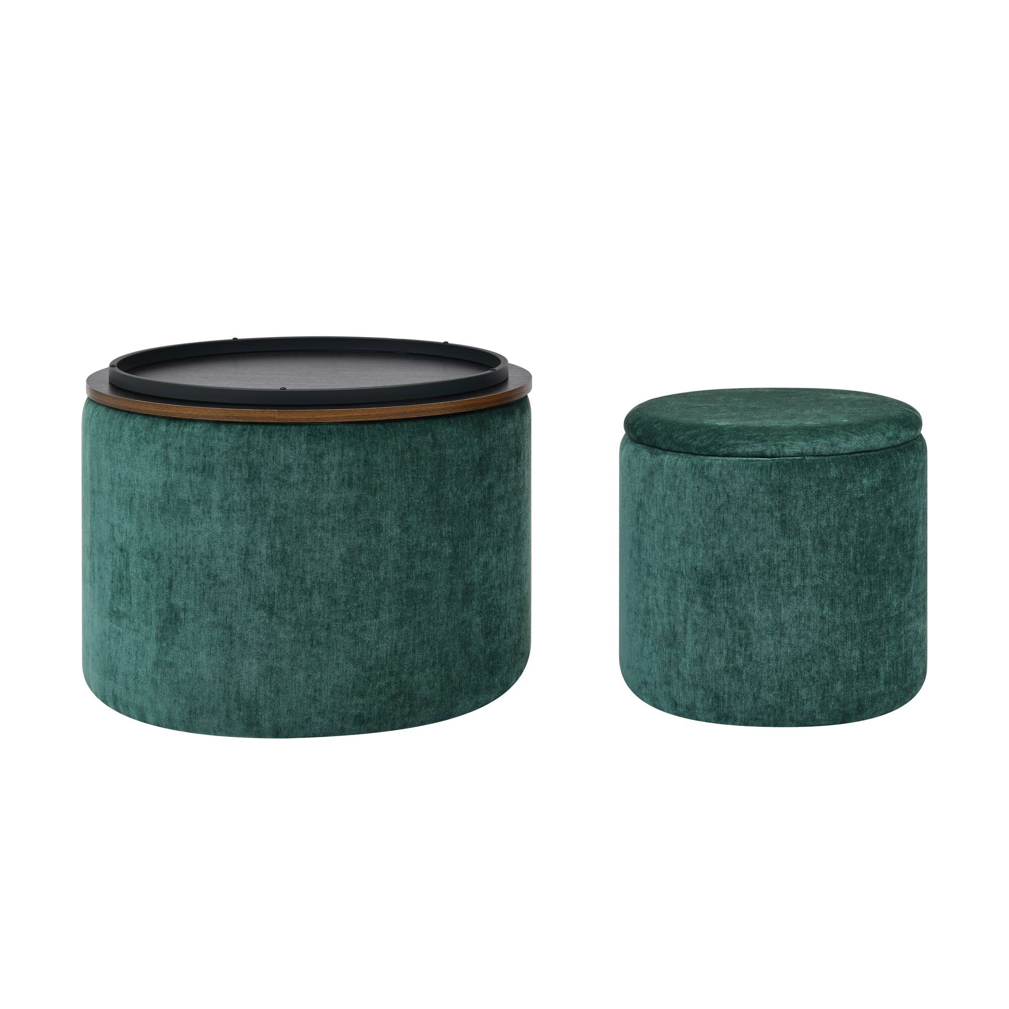 Alt View 9. GOODSILO - 2-Piece Round Storage Ottoman Set with Hidden Storage and Detachable Stool, Classic Design for Living Room and Bedroom - Dark Green.