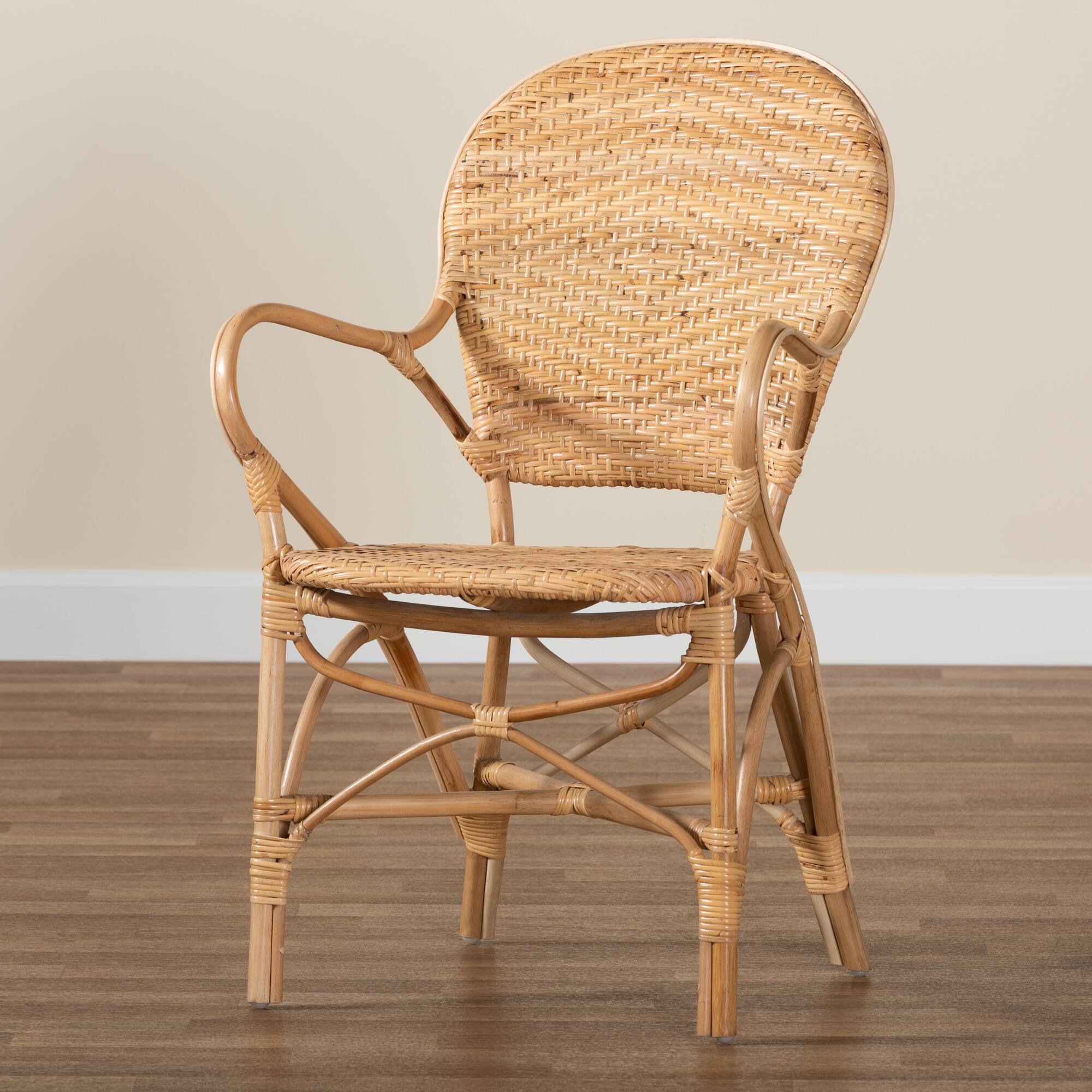Alt View 5. bali & pari - Genna Modern Bohemian Finished Rattan Dining Chair - Natural Brown.
