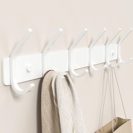 Front. Stylel Star - Coat Rack Wall Mount Hooks - 15 Inch Matte White Metal 6 - White.