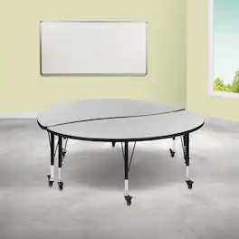 Emma + Oliver - 2 Piece Mobile 60" Circle Collaborative Grey Kids Activity Table Set - Gray