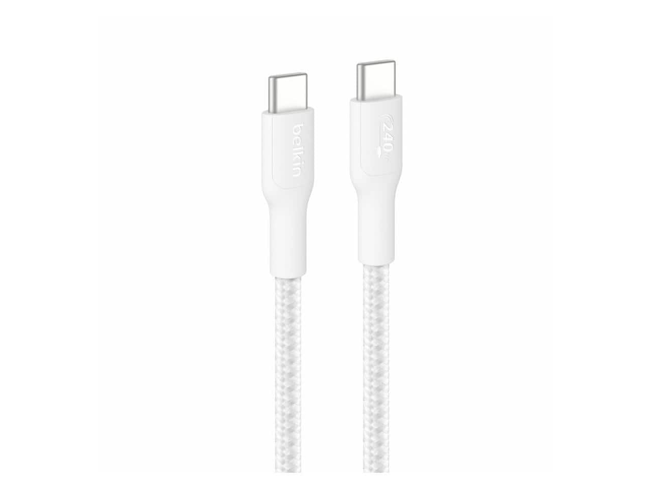 Belkin - USB-C to USB-C Braided Cable 240W - 6.56 ft  - White - CAB025FQ2MWH