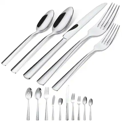 Front. Dazzed Corner - 45-Piece Flatware Sets, Silverware Set for 8,Dishwasher Safe - Silver.