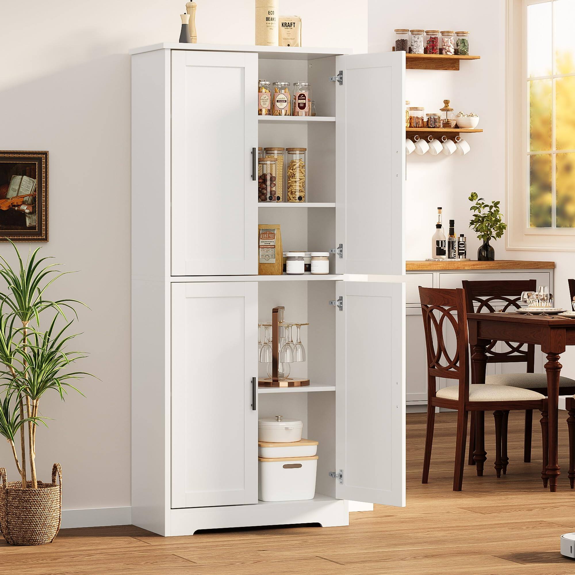 Alt View 5. Babevy - 70" Tall Kitchen Pantry Cabinet with 4 Doors & Adjustable Shelves, Freestanding Storage Hutch for Home - White.