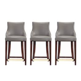 Manhattan Comfort - Shubert Modern Wood Upholstered Counter Stool - Set of 3 - Dark Taupe