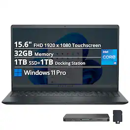 Dell - Upgraded - 15.6" FHD Touchscreen Laptop,Intel i5-1334U,32GB DDR5,1TB SSD+1TB Dock Set,Intel UHD Graphics,Win 11 Pro - Black