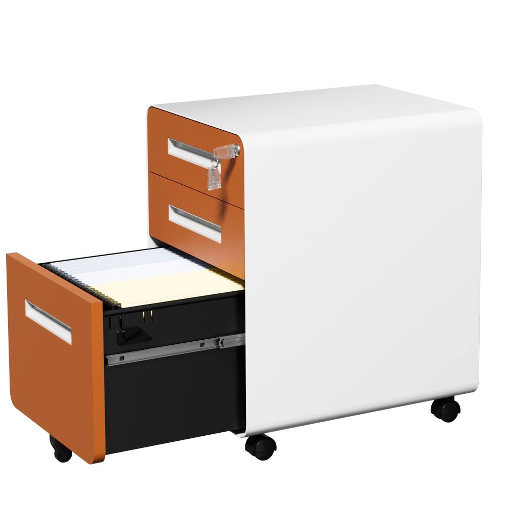 Alt View 10. Loheer - Loheer 3 Drawer File Cabinet Metal Mobile File Cabinet with Lock Orange Steel Under Desk Storage Fully Assembled.