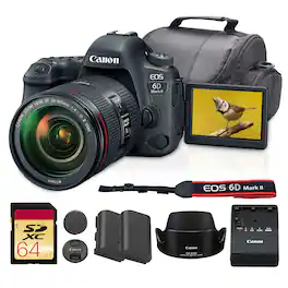 Canon - EOS 6D Mark II DSLR Camera with 24-105mm f/4L II Lens + 64GB Card + Battery + Bag