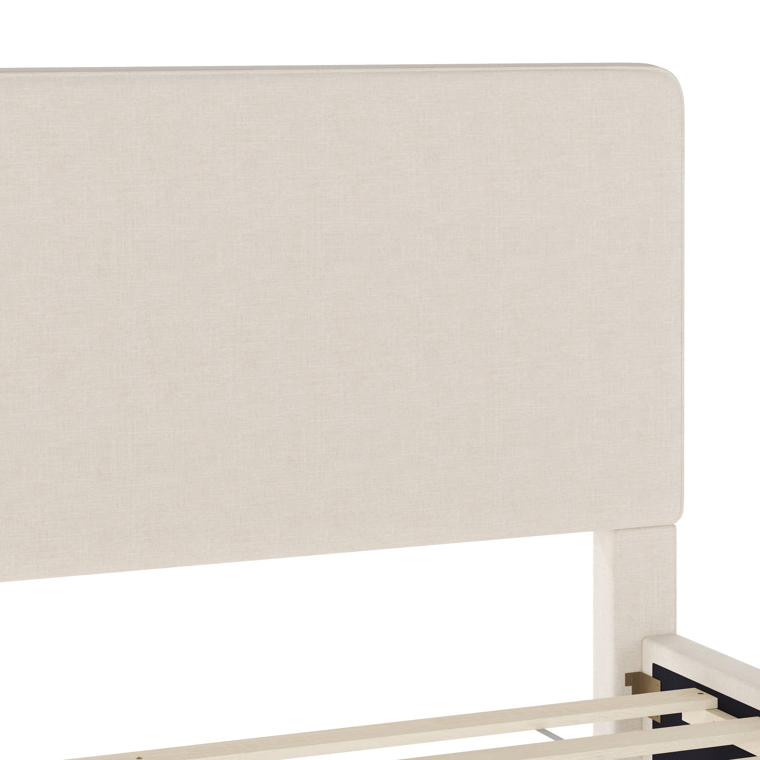 Alt View 19. Martha Stewart - Britta Faux Linen Upholstered Queen Size Platform Bed with Piped Headboard - Beige Fabric/Walnut Legs.