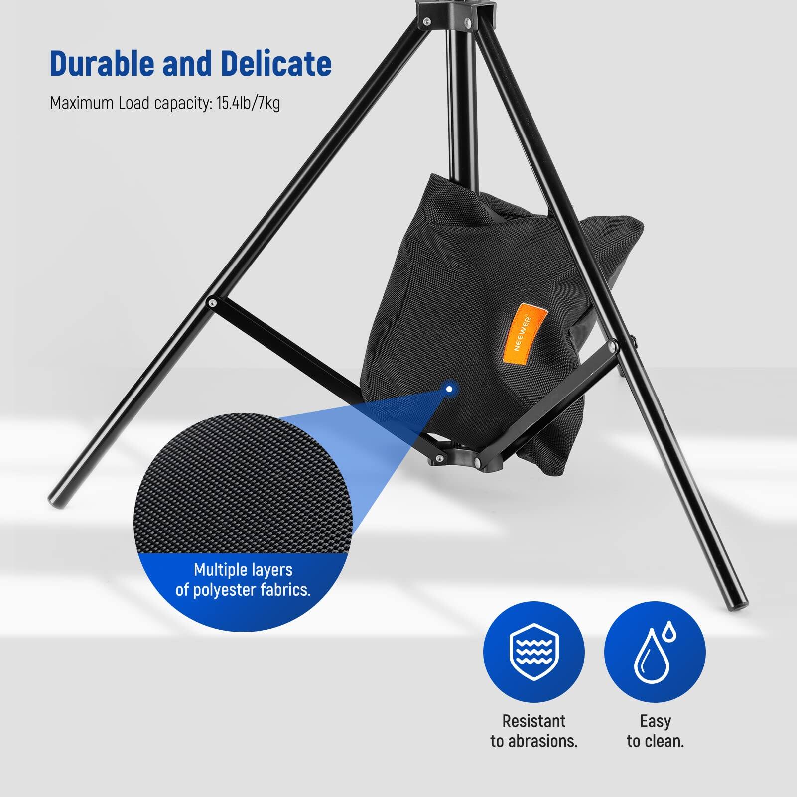 Durable and Delicate  
Maximum Load capacity: 15.4lb/7kg  

- Multiple layers of polyester fabrics.  
- Resistant to abrasions.  
- Easy to clean.