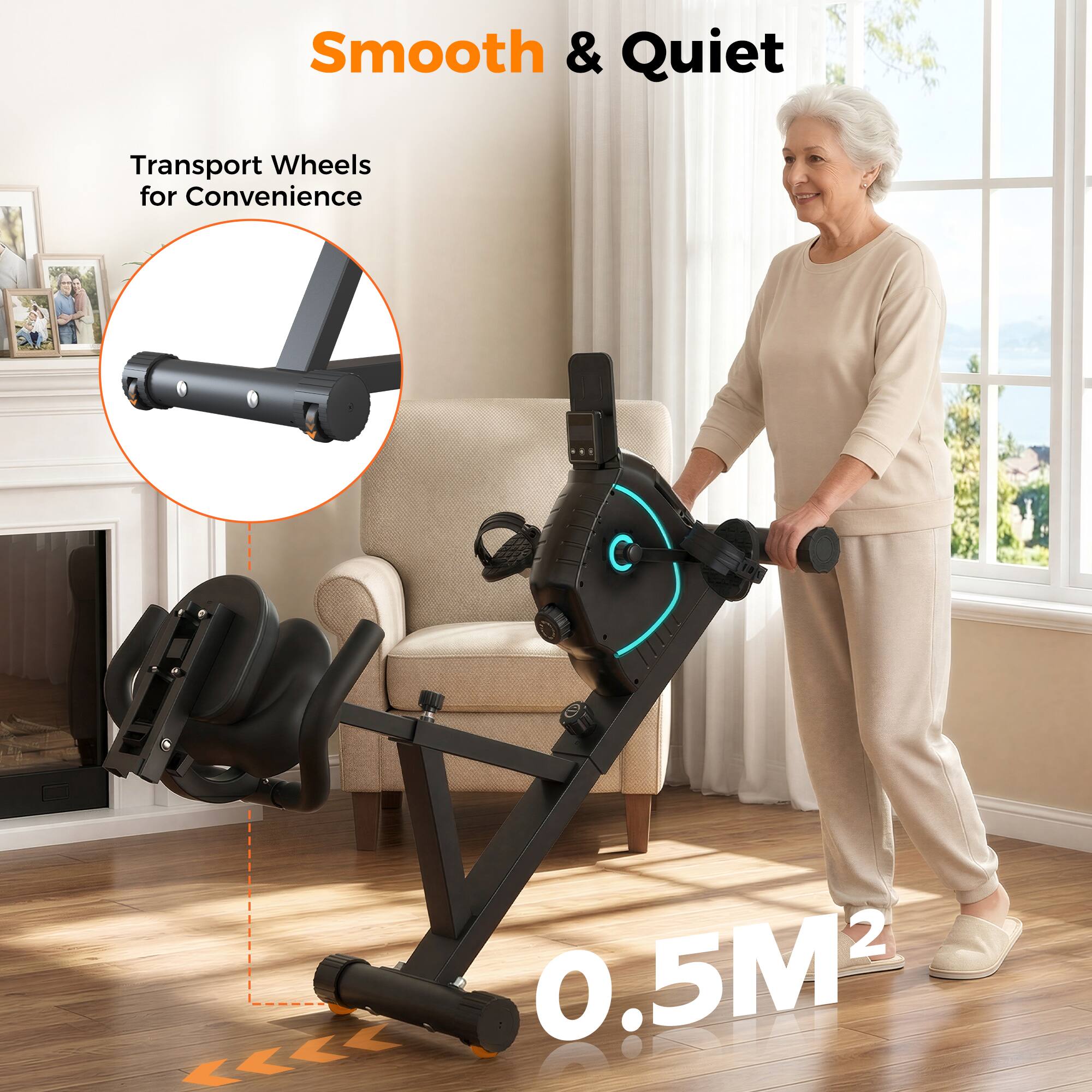 Smooth & Quiet Transport Wheels for Convenience  
0.5M²