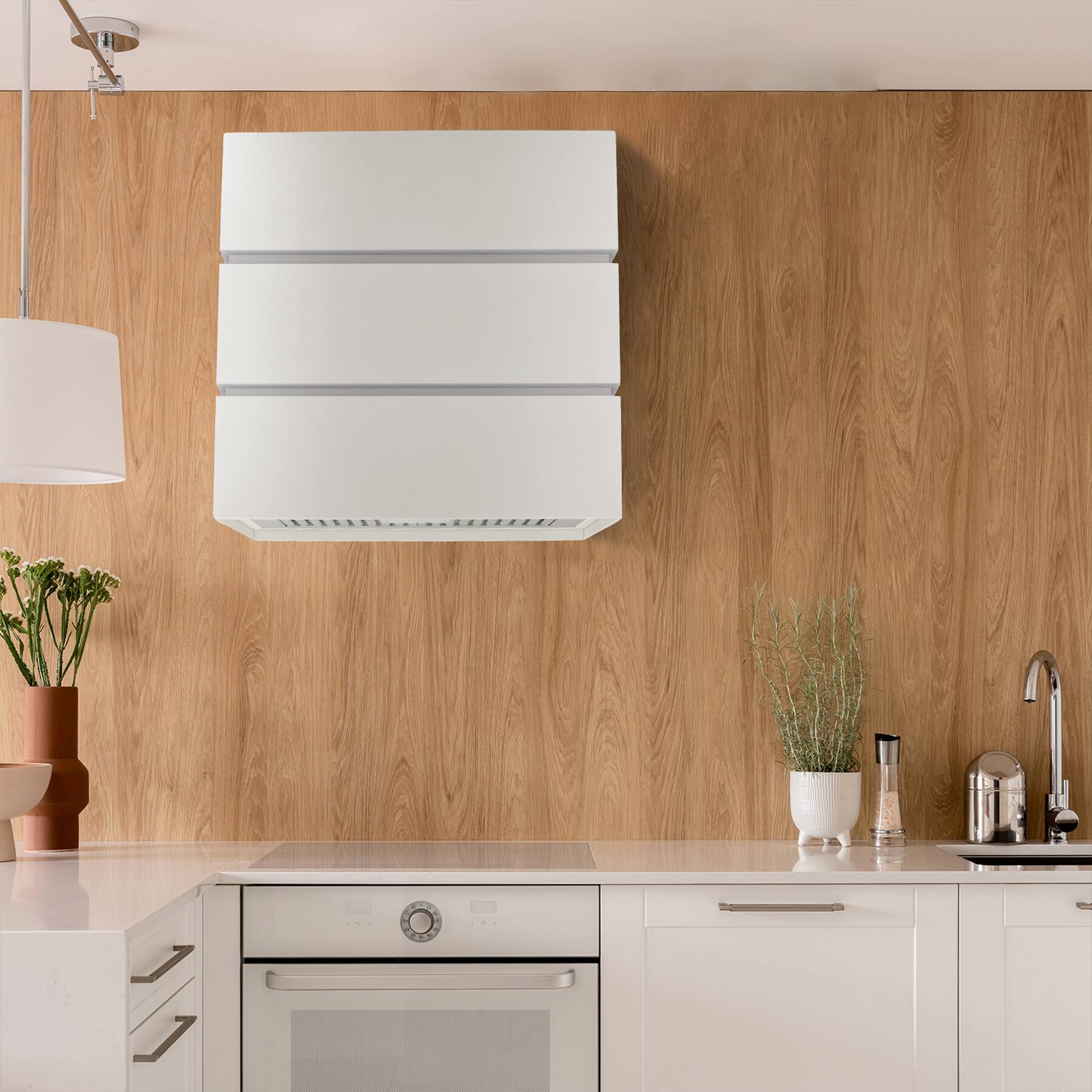 Alt View 6. Akicon - Akicon 30" Stainless Steel Wall Mount Range Hood, 3 Stacks Kitchen Hood with 600 CFM Vent Motor - White.