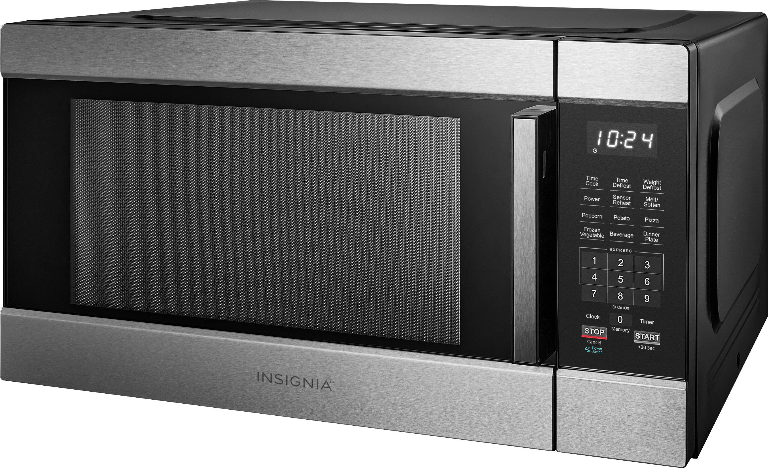 10:24

Time Cook  
Time Defrost  
Weight Defrost  
Power  
Sensor  
Melt/ Reheat  
Soften  
Popcorn  
Potato  
Pizza  
Frozen Vegetable  
Beverage  
Dinner Plate  

EXPRESS  
1 2 3  
4 5 6  
7 8 9  
a  
On/Off  
Clock  
0  
Timer  
STOP  
Memory  
START  
Cancel  
Power Saving  
+30 Sec  

INSIGNIA