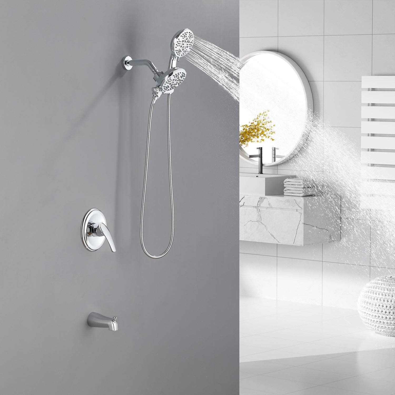 Alt View 8. Boyel Living - Polished Chrome Shower Set with Seven Function Dual Shower Heads and cUPC Pressure Balance Valve - Polished Chrome.