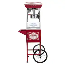 Loheer - Vintage Popcorn Machine with Cart 12 oz Stainless Steel Kettle Movie Theater Style Maker - Red