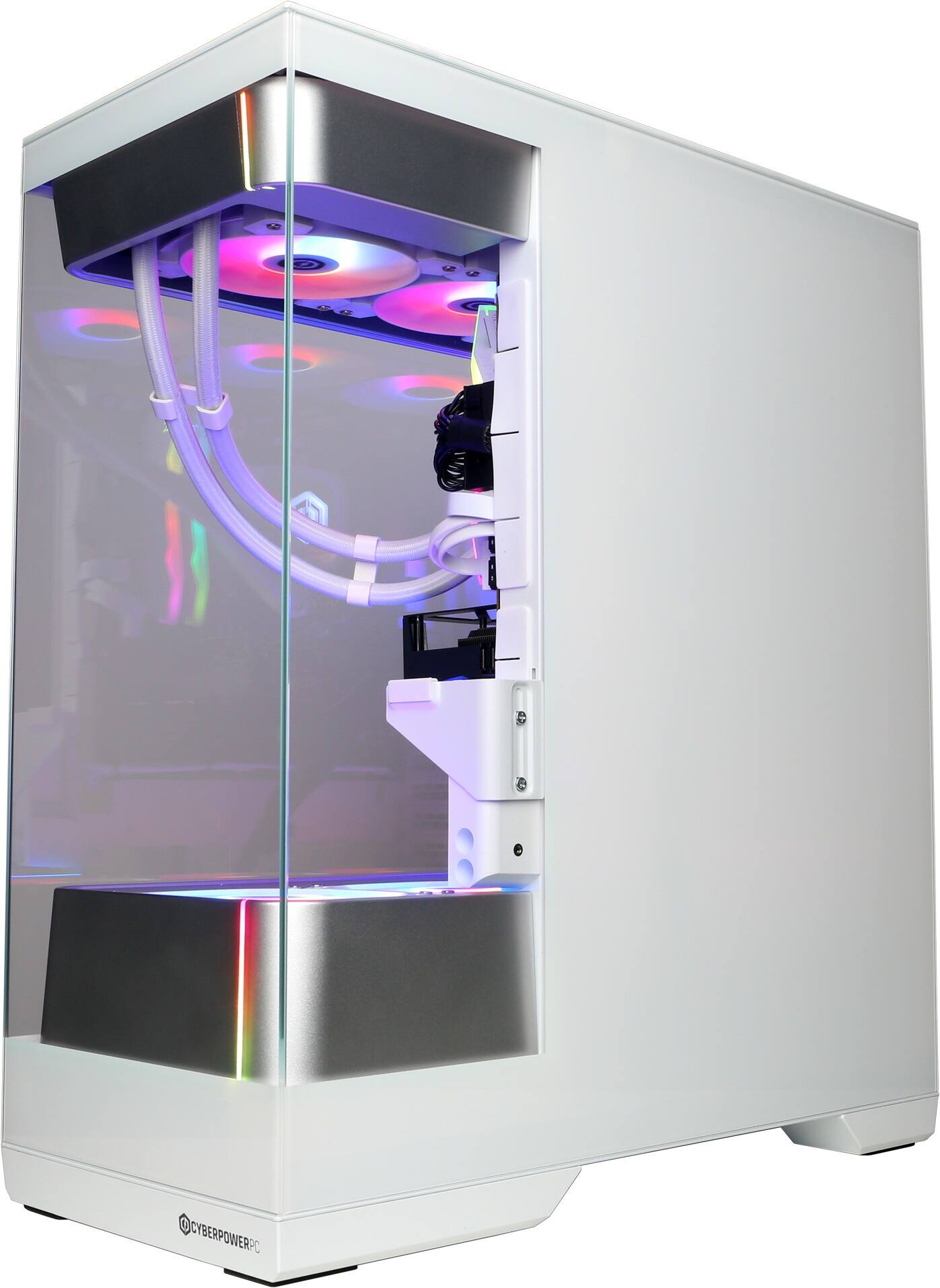 Left. CyberPowerPC - Gaming Desktop - AMD Ryzen 7 9800X3D - AMD Radeon RX 9060 XT 16GB - 32GB DDR5 - 2TB PCIe 4.0 SSD - White.