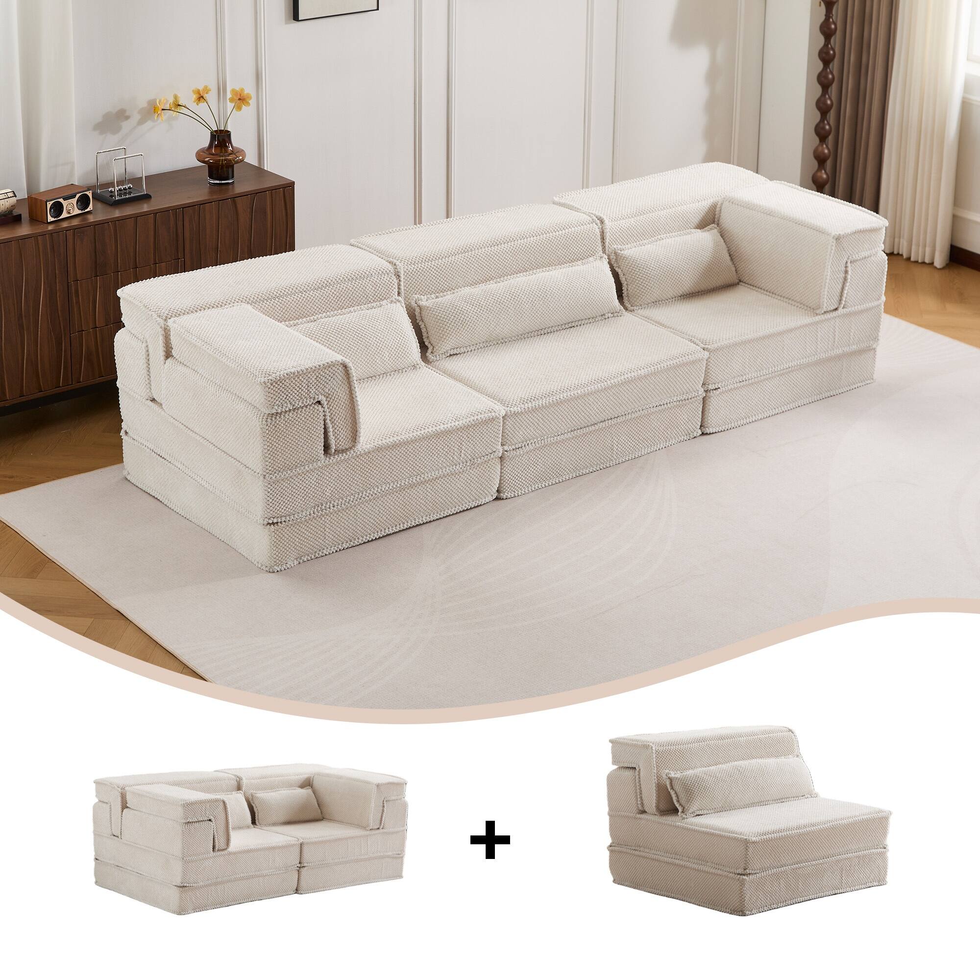 Alt View 2. Boyel Living - Modular Memory Foam Floor Sectional Sofa Bed - White.