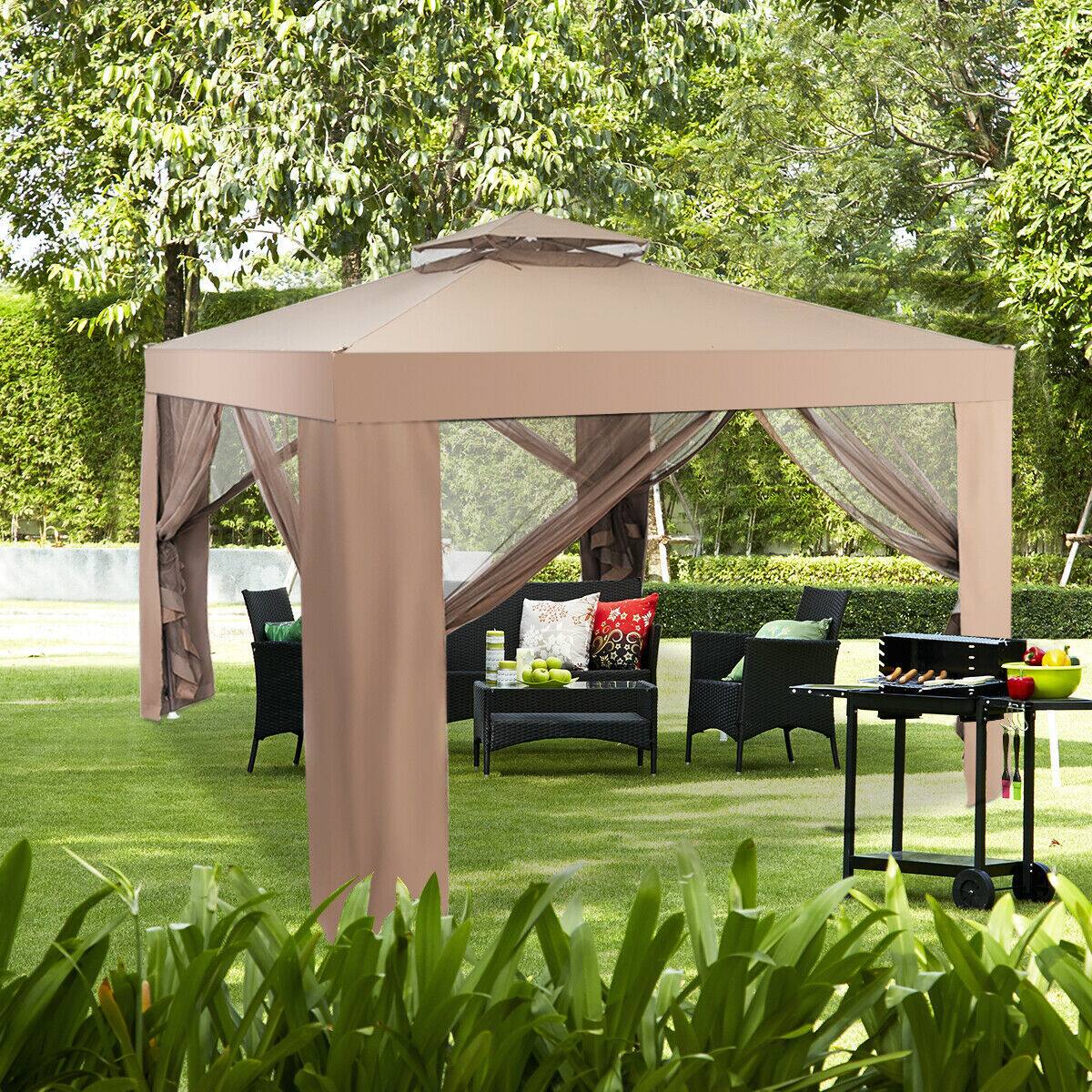 Alt View 1. Gymax - Gymax 10'x 10' Canopy Gazebo Tent Shelter Garden Lawn Patio W/Mosquito Netting Coffee - Coffee.