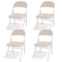 Vecelo - 4-Pack Padded Folding Chairs - 300lb Capacity Vinyl Seats, Rust-Resistant Metal Frame for Events & Dining - Beige