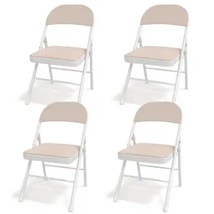 Front. Vecelo - 4-Pack Padded Folding Chairs - 300lb Capacity Vinyl Seats, Rust-Resistant Metal Frame for Events & Dining - Beige.
