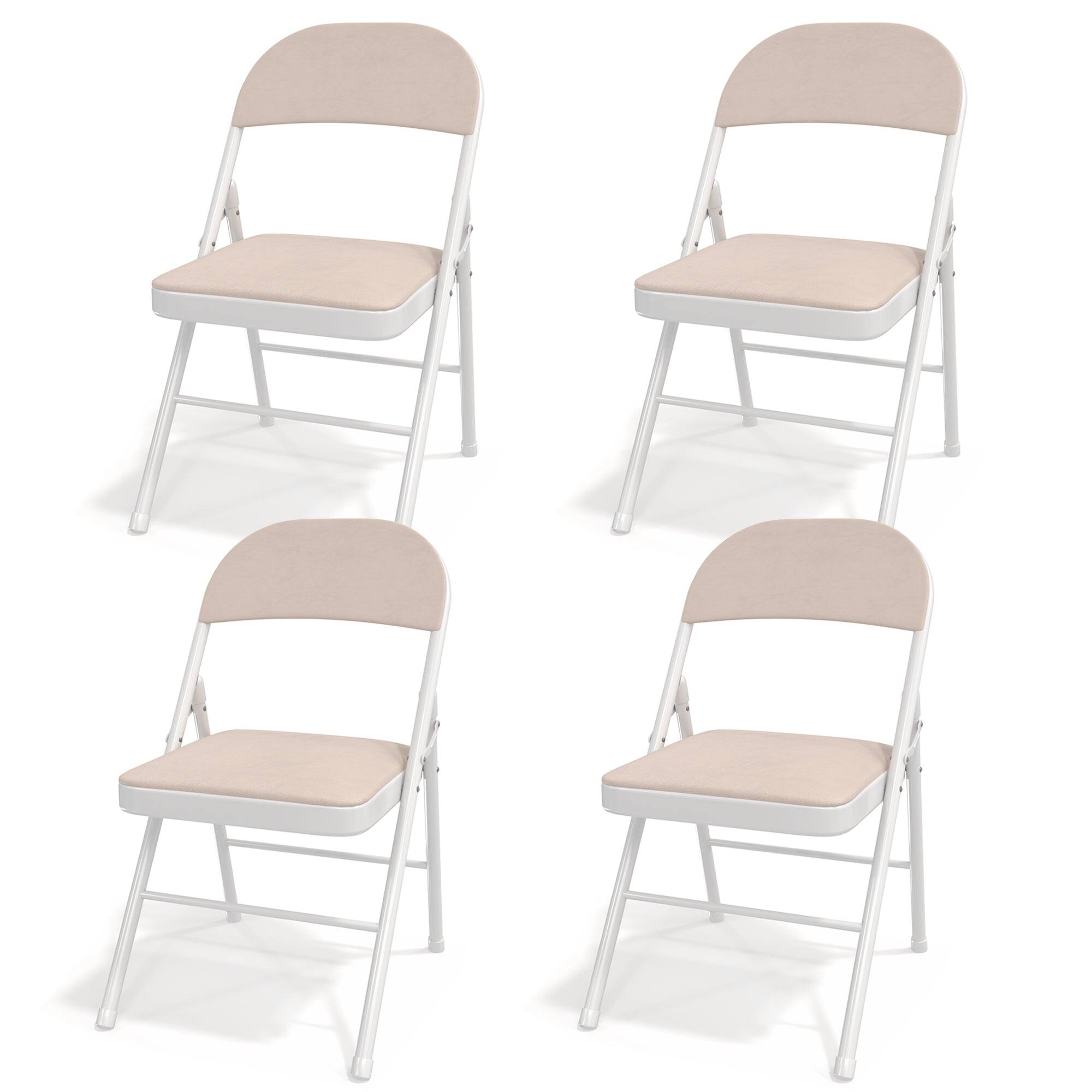 Front. Vecelo - 4-Pack Padded Folding Chairs - 300lb Capacity Vinyl Seats, Rust-Resistant Metal Frame for Events & Dining - Beige.