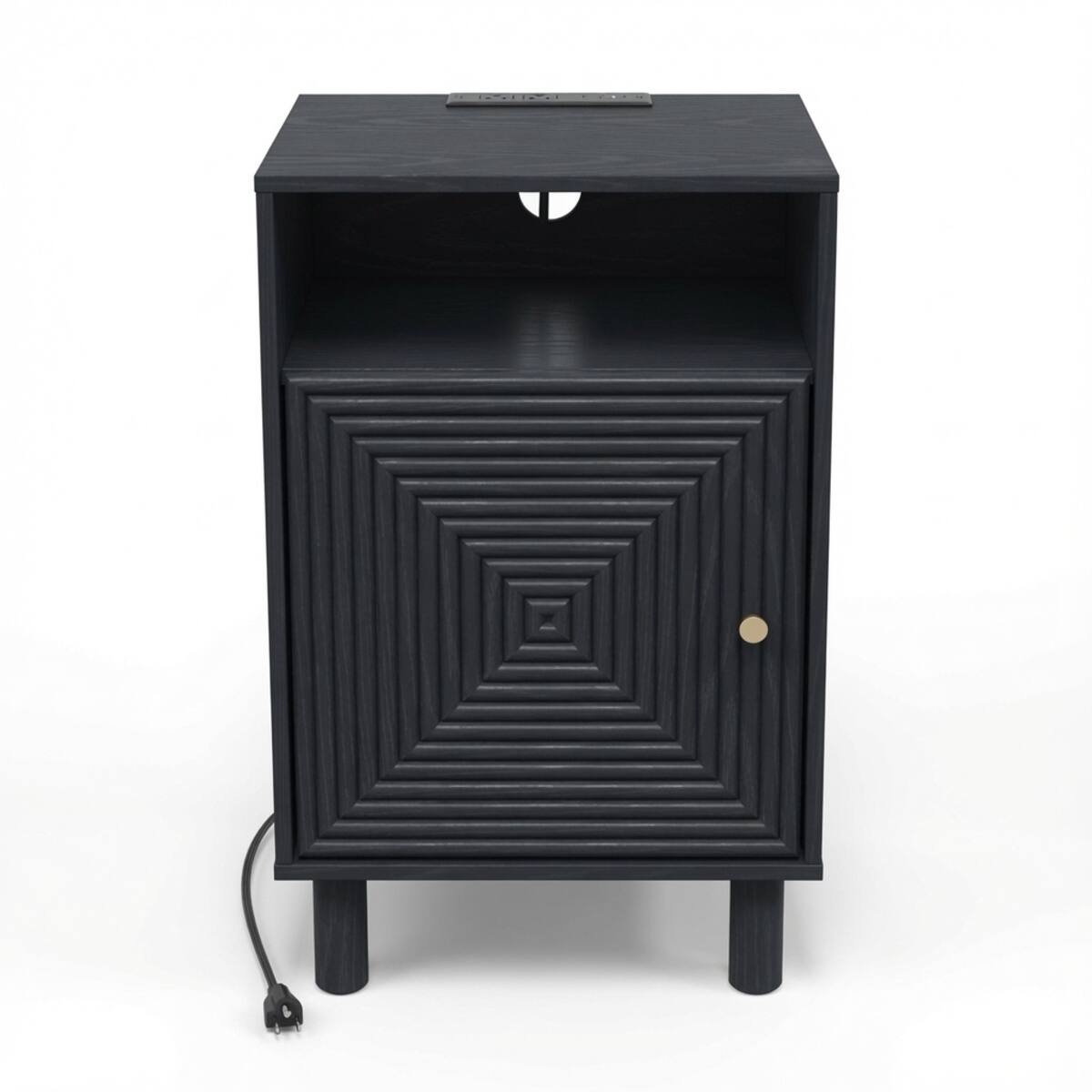 Alt View 10. Loheer - Loheer Black Nightstand Set of 2 with Charging Station, Storage Cabinet and Solid Wood Legs - Black.
