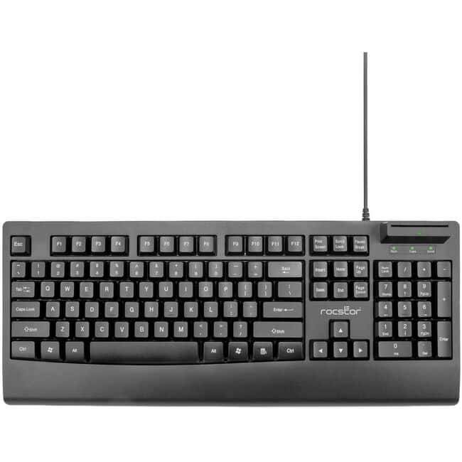 Rocstor - KS18 Security USB Keyboard with Built-in Smart Card Reader -104 Keys - 104 Keys - QWERTY Layout - Smart Card - Black