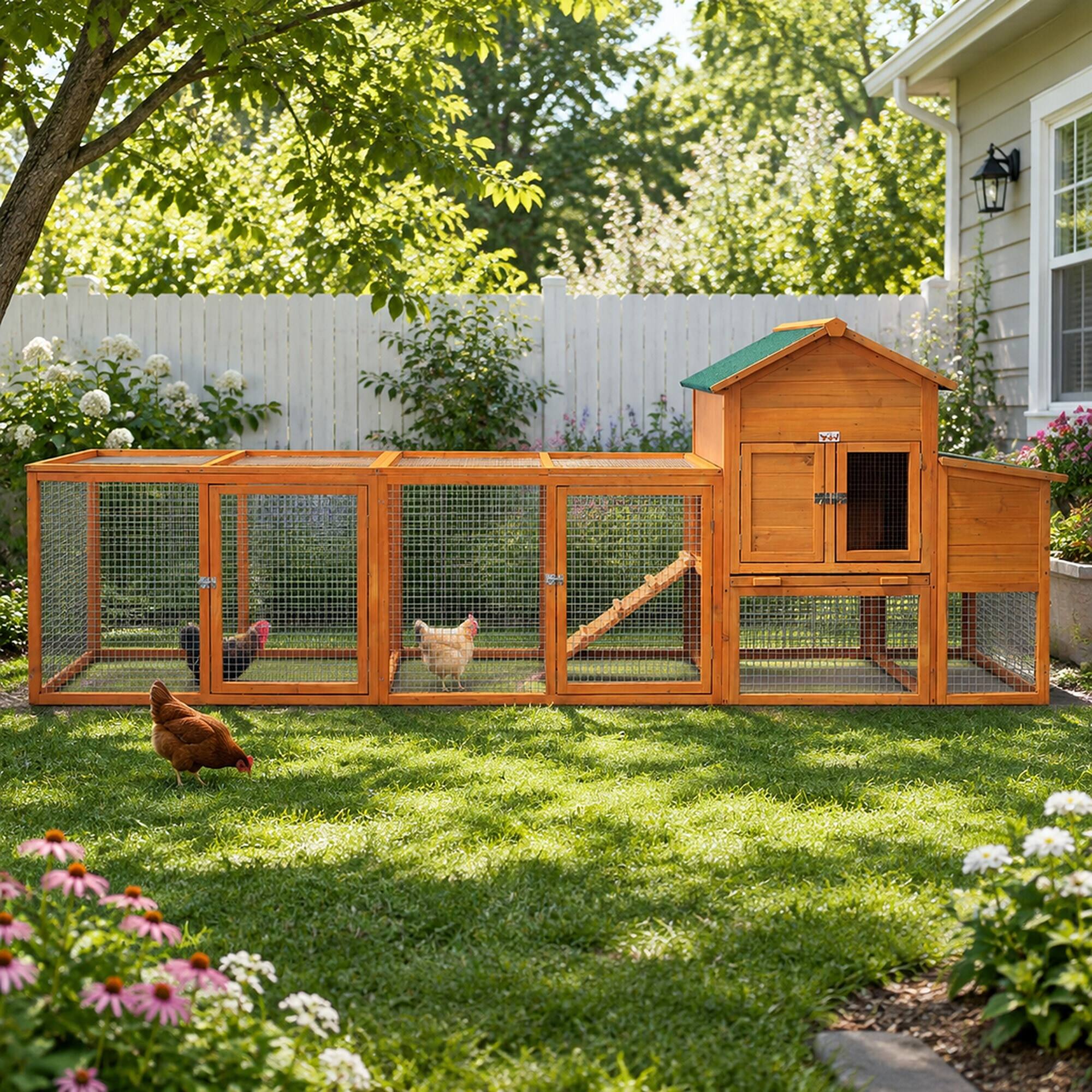 Alt View 1. RYHNUYNE - Large Wooden Chicken Coop with Run, Hen House for 2-6 Chickens, Nesting Box, Fir Wood.