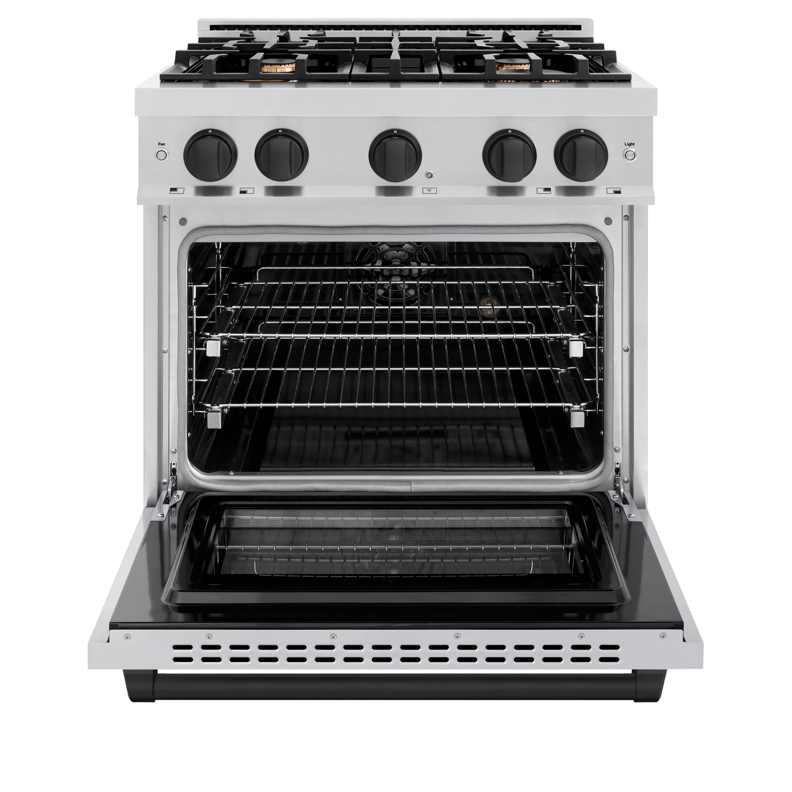 Left. ZLINE - ZLINE Autograph 30" Select Dual Fuel Range w/ 4 Burners & Matte Black Accents (HDRZ-30-MB) - Stainless Steel.