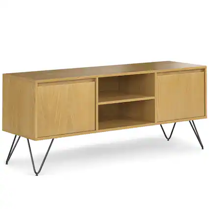 Front. Simpli Home - Hunter TV Media Stand - Oak Veneer.