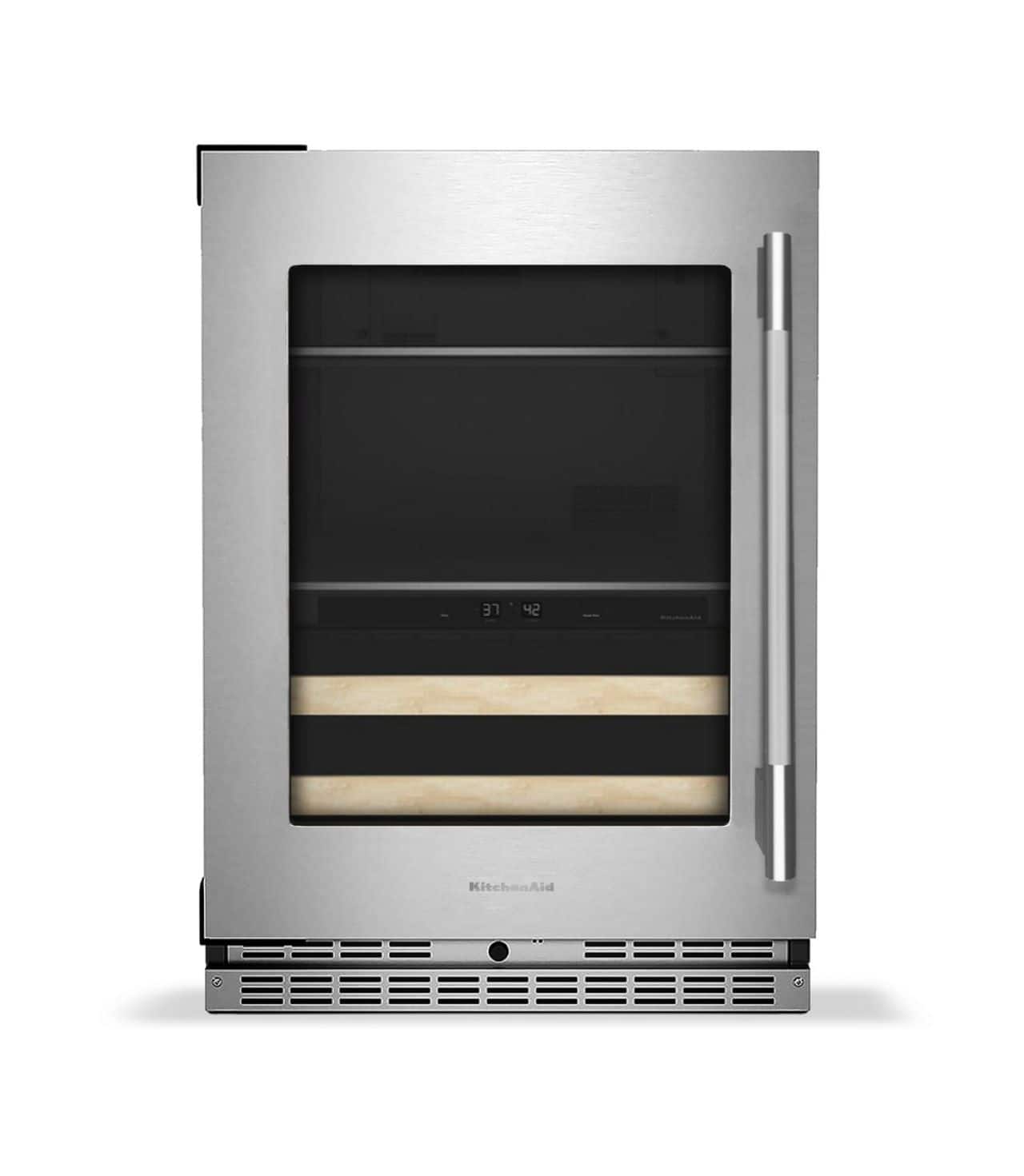 KitchenAid - 24" Beverage Center with Glass Door and Wood-Front Racks - PrintShield Stainless Finish - Front_Zoom