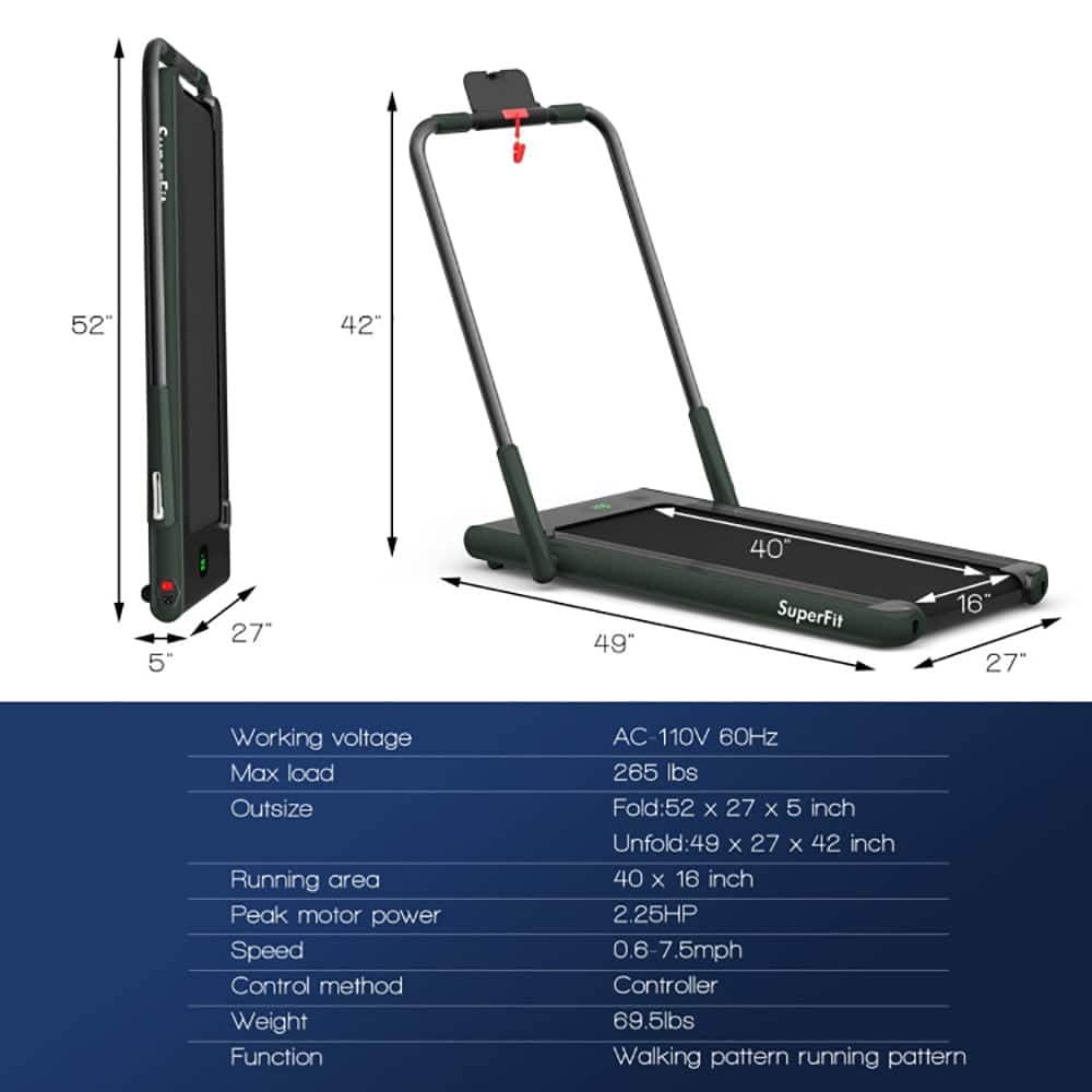 Kadyn - Electric Treadmill, Walking Jogging Machine,2-in-1 Folding Treadmill with Remote Control and LED Display-Green - Black
