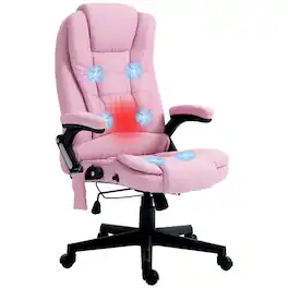 Loheer - Massage Office Chair Heated Reclining High Back Linen Vibrating Desk Chair with Remote - Pink
