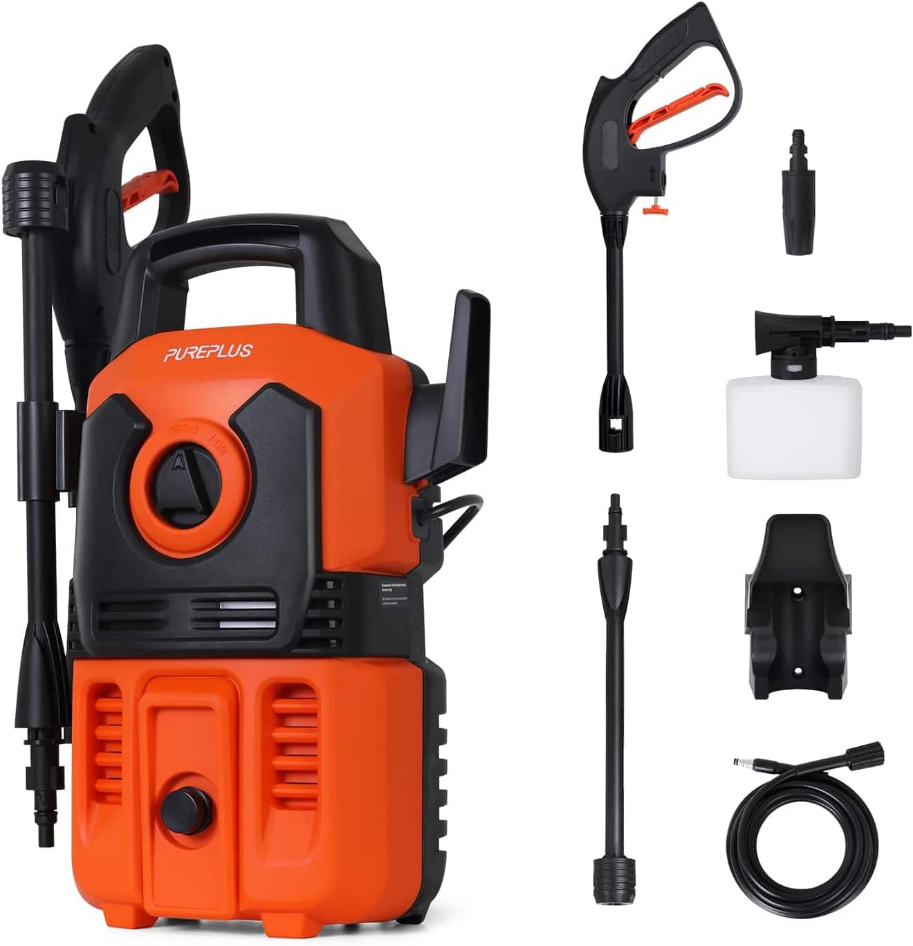 PUREPLUS - Electric Pressure Washer, Car Power Washer, Max 2000 PSI 1.8 GPM Car Power Washer, 16.5 FT Power Cord, 20FT Hose - Orange