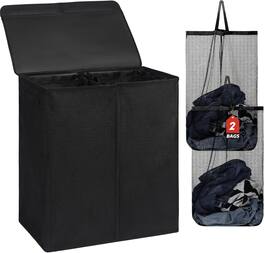 Vulpecula Spade - Double Laundry Basket with Lid and Removable Laundry Bags - Black