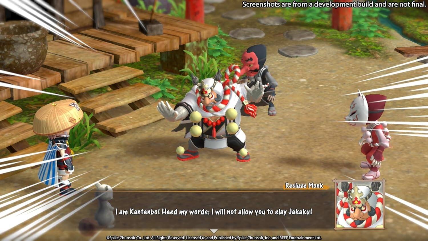 Screenshots are from a development build and are not final.  
Recluse Monk  
I am Kantenbo! Heed my words: I will not allow you to slay Jakaku!  
Spike Chunsoft Co. Ltd. All Rights Reserved. Licensed to and Published by Spike Chunsoft, Inc. and REEF Entertainment Ltd.